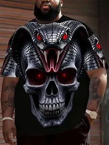 Men's T-Shirt with 3D Snake and Skull Design, Print, Eyes, Casual Street Style, Streetwear, Plus Size, Short Sleeve, All Seasons, Menswear