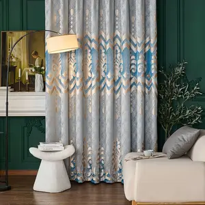 Luxurious Blue European Embroidered Large Flower Curtain, Vintage Lace Drapes for Living Room Bedroom Study, Window Decor 1pc