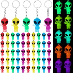50 Pcs Alien Party Favors Glow in The Dark Alien Keychains Mini Alien Figures Bulk Gift Prizes for Goodie Bag Piñata Halloween Music Festival Easter Colorful