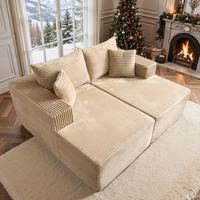 75" Beige Plush Corduroy