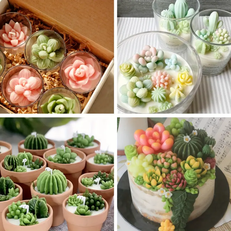 Resin Molds, 9pcs 3D Succulent Silicone Molds for Candles, Handmade Crafts, Handcraft, Handicrafts, 3D Plants Shapes, Scented Soaps, Resin Crafts - Epoxy Casting Tools Silicone Molds Holiday Decorations, Crafts Home Art Decor, Ideal for Candle Making