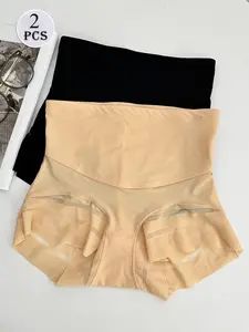 Women's High-Waisted Shapewear Panties Set, Striped Contrast Mesh Design, Comfortable Fit All Seasons, Casual Style