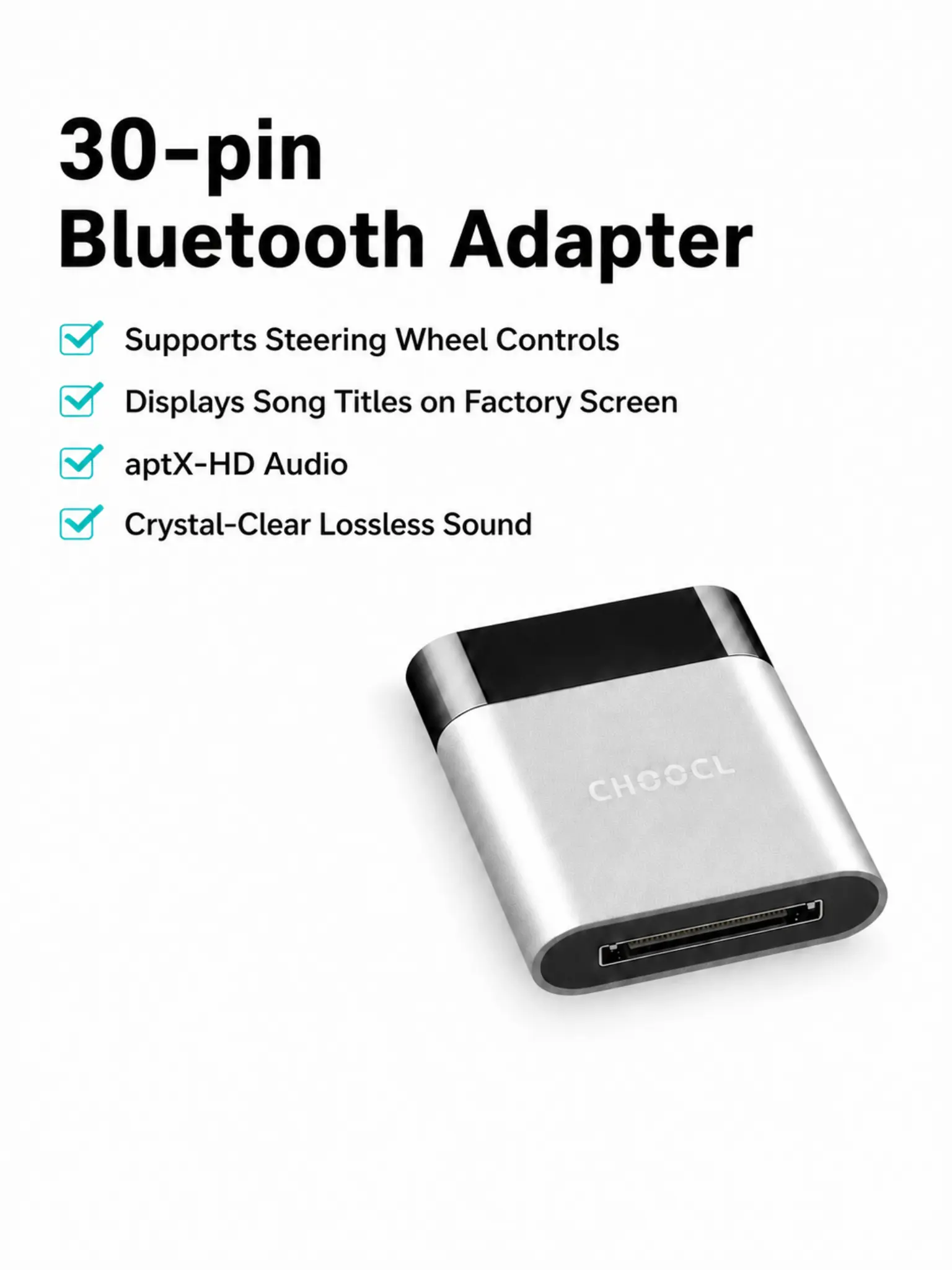 CHOOCL Bluetooth Adapter 5.0 aptX-HD for Audi/Audi TT with 30-pin Port (2005-2011) MMI 3G System,Bluetooth Receiver for Mercedes with original ipod Interface