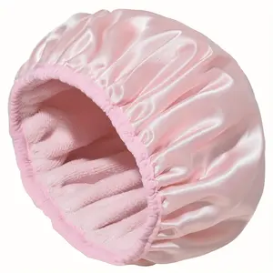1‑Pack Women's Shower Caps Triple‑Layer Thick Satin Outer & Terry Inner Oversized Reusable Waterproof & Comfortable Hair Cap