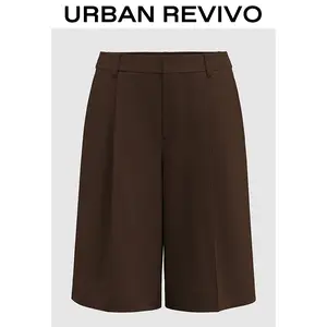 URBAN REVIVO ULU650005 Women's Minimalist Chic Bottom Clothes, Comfortable Washed Shorts for 2025 Essential Versatile OOTD Outfits Inspo Everyday Wear