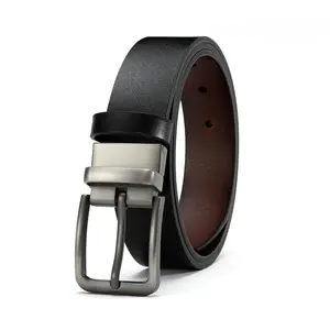 Men’s leather belt featuring an adjustable classic rectangular buckle and a matte finish; it’s a durable dress belt that blends casual and formal styles, suitable for various occasions — an excellent gift for Valentine’s Day and Father’s Day.
