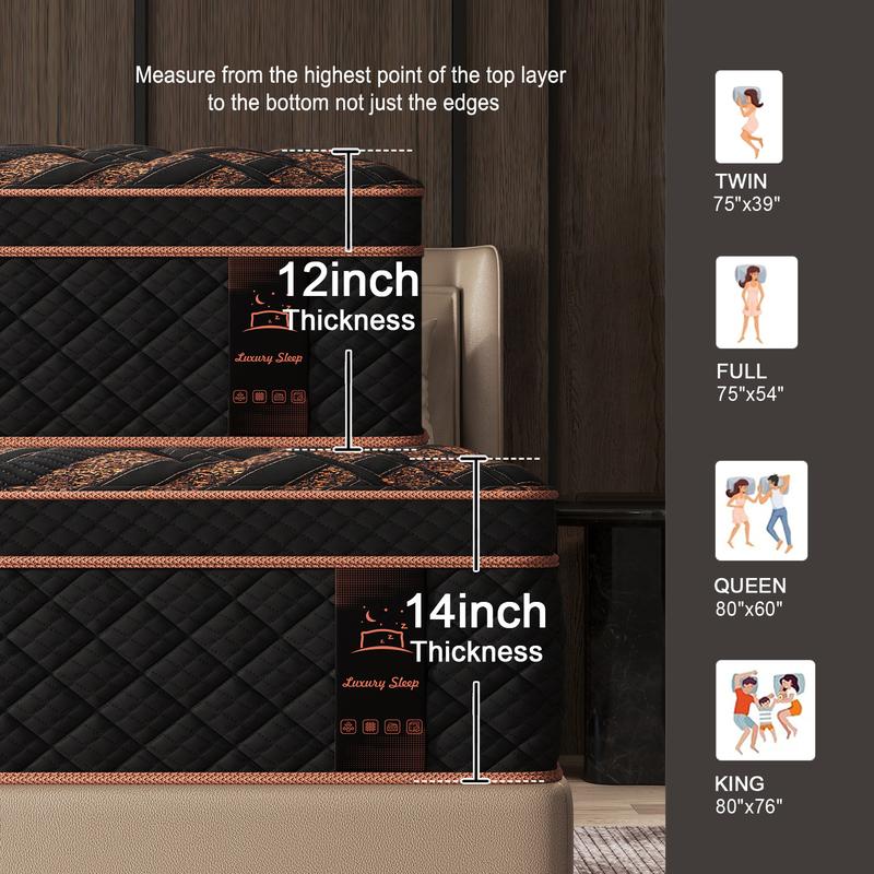 12/14Inch Mattress Twin Full Queen King Bed Size Memory Foam - Ergonomic Design Medium Firm Hybrid Mattress, Luxurious Comfort With Pocket Springs Gel Memory Foam