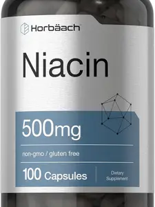 Horbäach Niacin | Vitamin B3 500mg | 100 Capsules | with Flushing | Non-GMO, and Gluten Free Supplement
