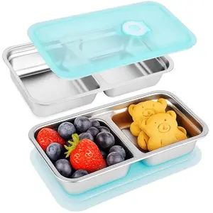2pcs Stainless Steel Double Compartment Snack Container Set - Leak-proof and airtight food storage boxes with flip-top design, durable 304 grade portable lunch boxes, suitable for picnics, office, camping - Reusable lunch boxes (turquoise blue)