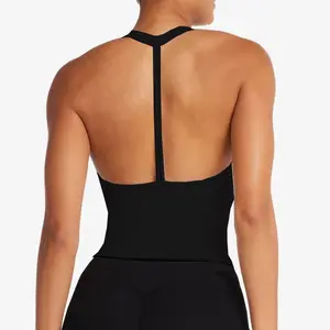 New European and American style summer sports fitness tank top for women, with chest pads, halter neck, beautiful back, V-neck yoga training camisole