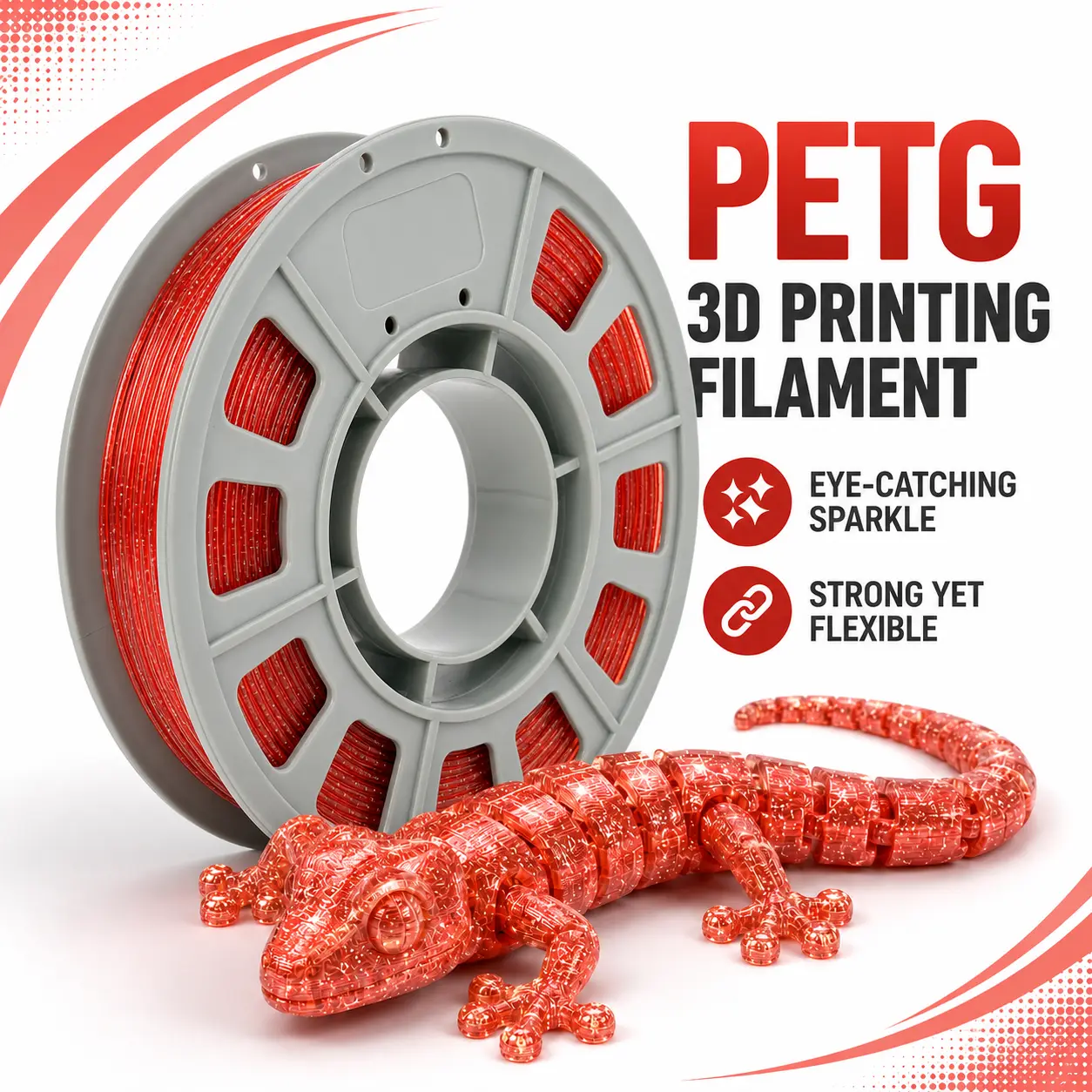 1.75mm Sparkle PETG Filament 300g Mini Spool - Translucent Red Silver Glitter