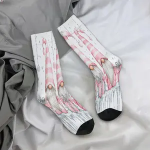 Christmas elves carrying gifts, icicle decorations, festive atmosphere; mid-calf socks, casual and sporty style - soft and comfortable.