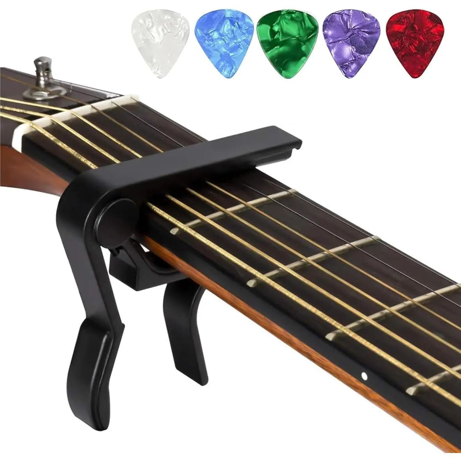 CapoGuitar Capo for Acoustic and Electric Guitars with 5 Picks(Black)