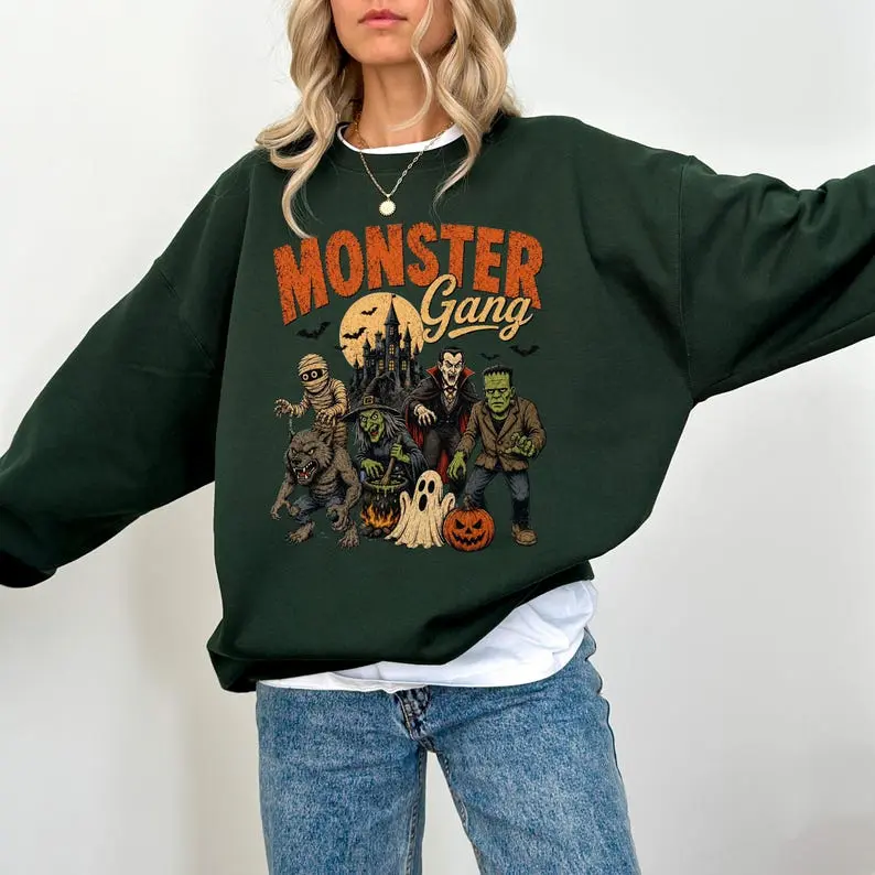 Monster Gang Sweatshirt, Retro Halloween Monsters Sweater, Vintage Horror Graphic Sweatshirt, Spooky Fall Gift, Halloween Party Wear