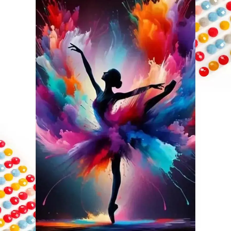 5D DIY Full Drill Round Diamond Painting - Diamond Painting Kit Dancer, Rainbow Mosaic Canvas DIY Wall Art, Home Wall Decoration