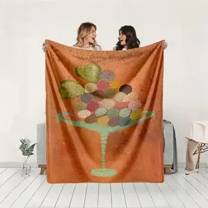 1 piece Colorful Fruit Platter Art Creativity themed flannel blanket - Oversized comfortable flannel sofa blanket, suitable for beds and sofas, modern geometric pattern design, all-season use, digital printing, 100% polyester material, machine