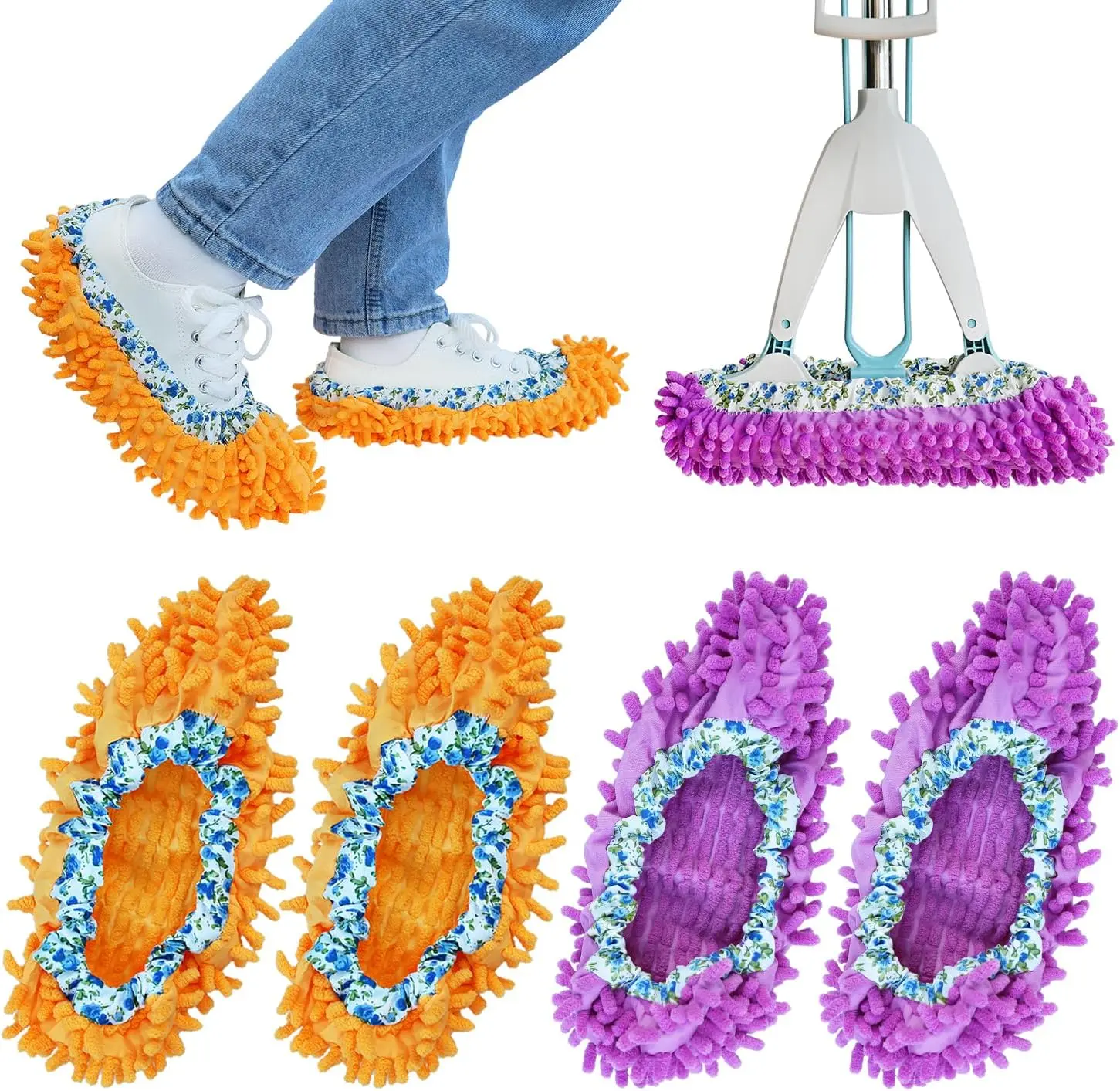 4 Pieces (2 Pairs) Shoe Cover Duster Mopping Slippers, Microfiber Mopping Slippers for Floor Cleaning,Floor Cleaning Tools HTOOLPRO