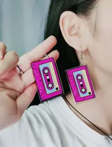 Pink Rewind Unisex Cassette Tape Earrings - 80s Style Nostalgic Fashion Jewelry for Women & Men