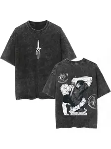 Summer Anime Satoru T-shirt, Men's and Women's Oversized Short Sleeved T-shirt, Washed Retro Shirt, Casual Sports Loose and Comfortable Fashionable Top