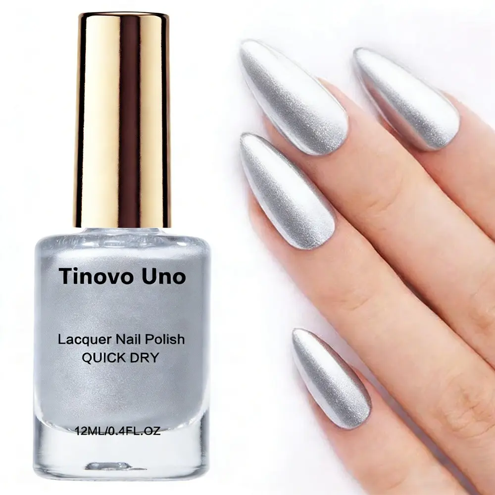 Mirror Effect Metallic Silvery Nail Polish, Manicure, Nail Care, No-Bake Natural Quick-Drying Formula, Chrome Bright Glossy Finish, Long-Lasting Convenient Nail Art Product, DIY, Cosmetic, Nail Supplies