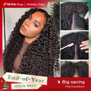 Wavymyhair New In Hand Tied V Part  InvisiFit Strap Wig Water Wave Glueless Wig InvisiFit Strap Wig No Leave Out Glueless Wig With Elastic Draw-strings Beginner Friendly Human Hair I Part Wig For Women 180% Density