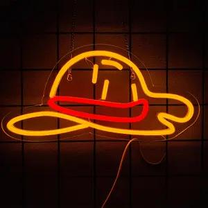 Straw Hat Neon Light,LED Anime Hat Neon Sign, USB Powered for Kids Room Bedroom Game Room Man Cave Birthday Christmas Party Gifts USB Powered Easy to Hanging.