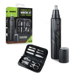 Stainless Steel Manicure & Kit with Nose Trimmer – 9-Piece Travel Set in Zippered Case