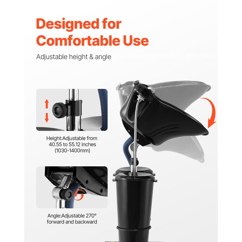 VEVOR Portable Shampoo Bowl, Shampoo Sink for Washing Hair with Electric Pump, Includes 2 Buckets 2 Showerheads, Drain Hose, Height and Angle Adjustable Portable Wash Bowl for Home Salon Use, Black