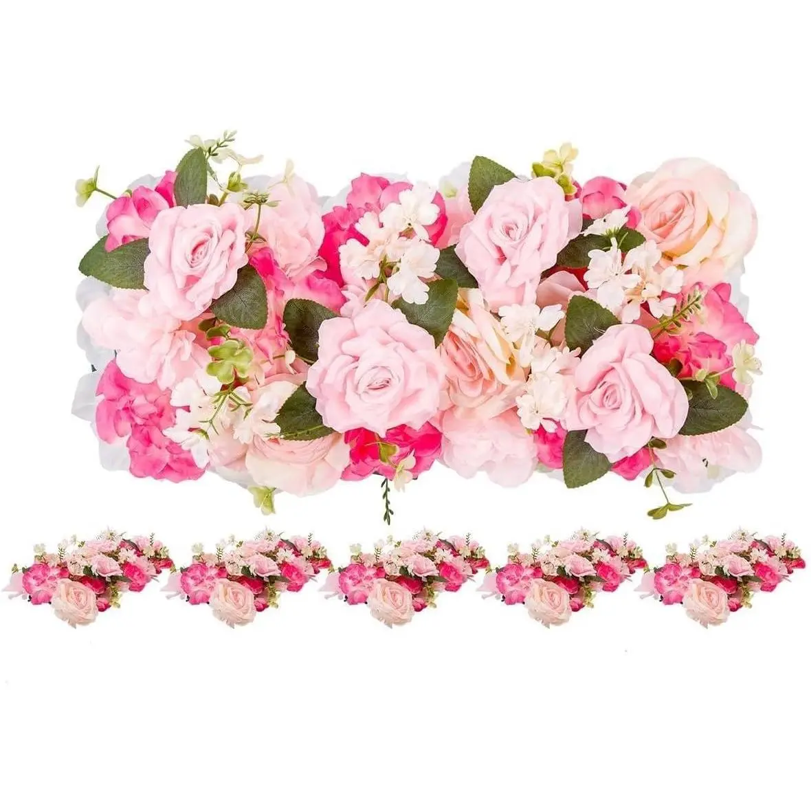 6-Pack Decorative Lightweight Artificial Flower Garland Set, Realistic Silk Flower Vines for Wedding Arch & Table Decor, Rose Red-Pink Faux Floral Accent for Outdoor Furniture Spaces, Plastic