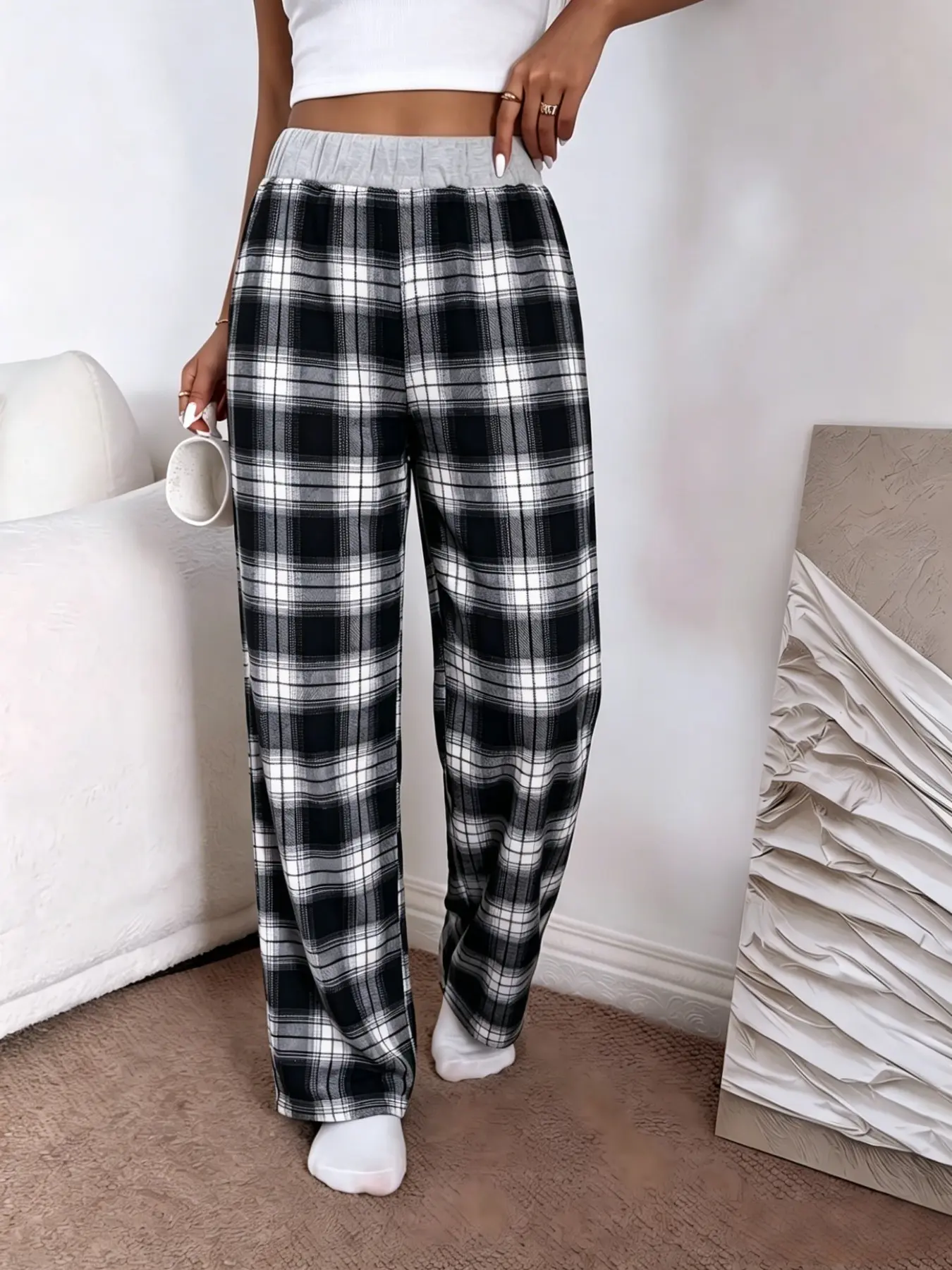 Women's Plaid Sleep Pants, Casual Fitted Home Wear, Comfortable Fall, Fashionable Ladies Pajamas, All-Seasons Style, Loungewear, Loungewear Sleepwear, Plaid Pj Pants