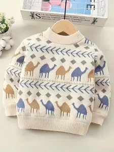 Boys' Knitted Pullover Heavy Weight Sweater with Fleece Lining, Autumn Winter Baby Toddler Base Layer, New Arrival Warm Clothing for Kids
