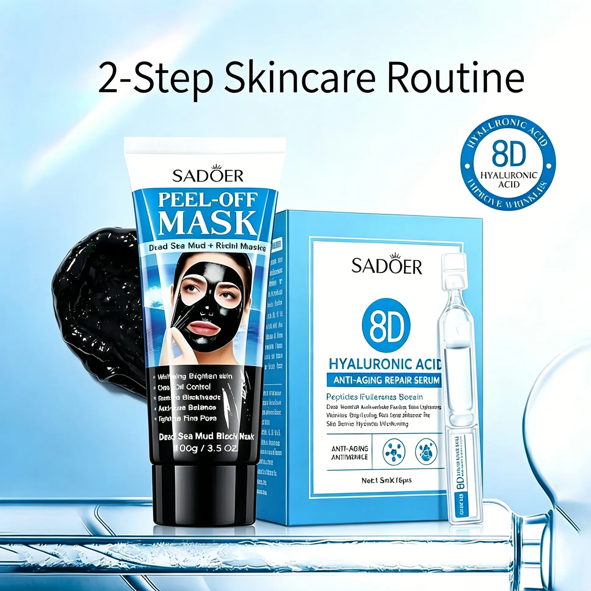 [US STOCK] 2-Step Pore Reset Kit - Dead Sea Mud Mask & Hyaluronic Acid Serum Duo | Deep Cleansing Blackhead Remover & Intense Hydrating Skincare Set