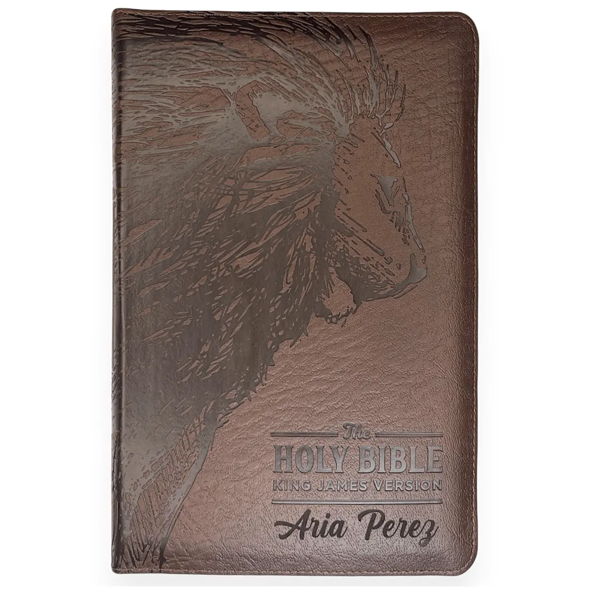 Custom KJV Walnut Brown Standard Size Deluxe Personalized Holy Bible Medium Print - tiktok