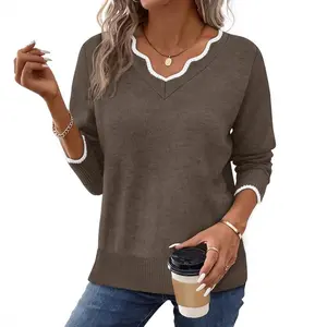 Cross-border Amazon independent station autumn and winter casual pullover women's sweater simple and atmospheric solid color knitted base shirt women