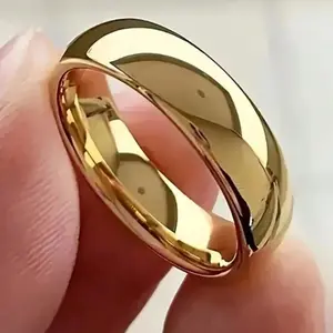This unisex 6mm 18K gold-plated ring features a simple, minimalist curved design, making it an elegant wedding/anniversary jewelry gift, suitable for everyday wear or as a present.