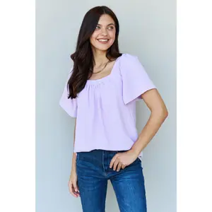 Ninexis Keep Me Close Square Neck Short Sleeve Blouse in Lavender