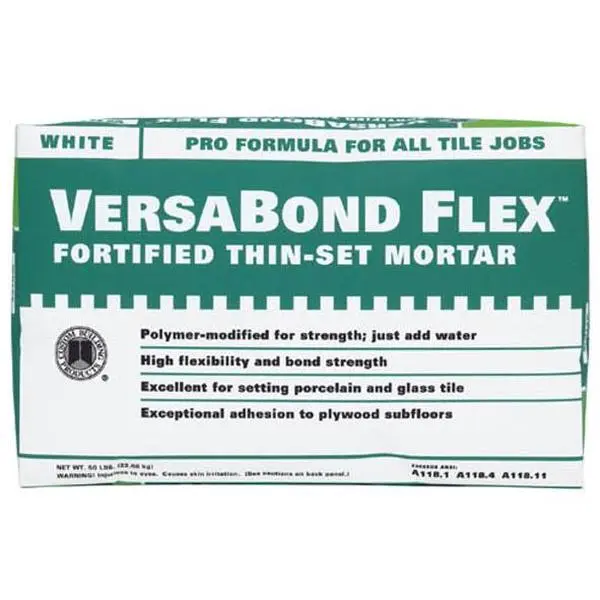 212 MAIN VersaBond Flex-Fortified Thin Set Mortar (MTWS50) - 50lb Polymer-Modified Adhesive, Quick-Curing, Good Bond Strengths, High Flexibility for Existing Floors, Walls, Brick, Glass Tiles, Glass Mosaics, Natural Stone Tile, Exterior Floors