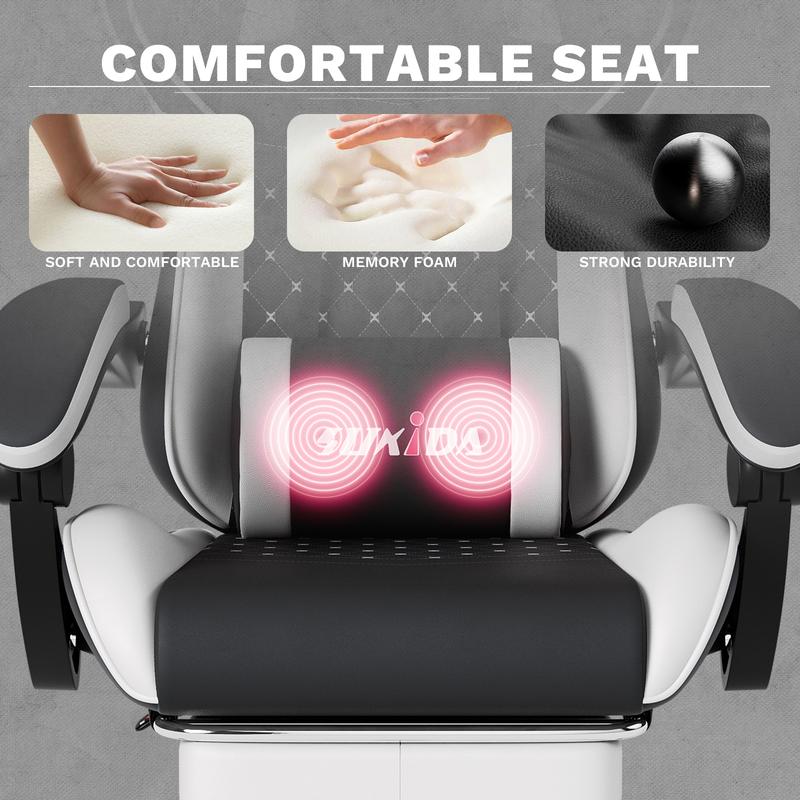 SUIKDA Ergonomic Gaming Chair with 360° Swivel and Footrest PU Leather Office Chair Features Memory Foam Headrest and Lumbar Support to Relieve Back Pain