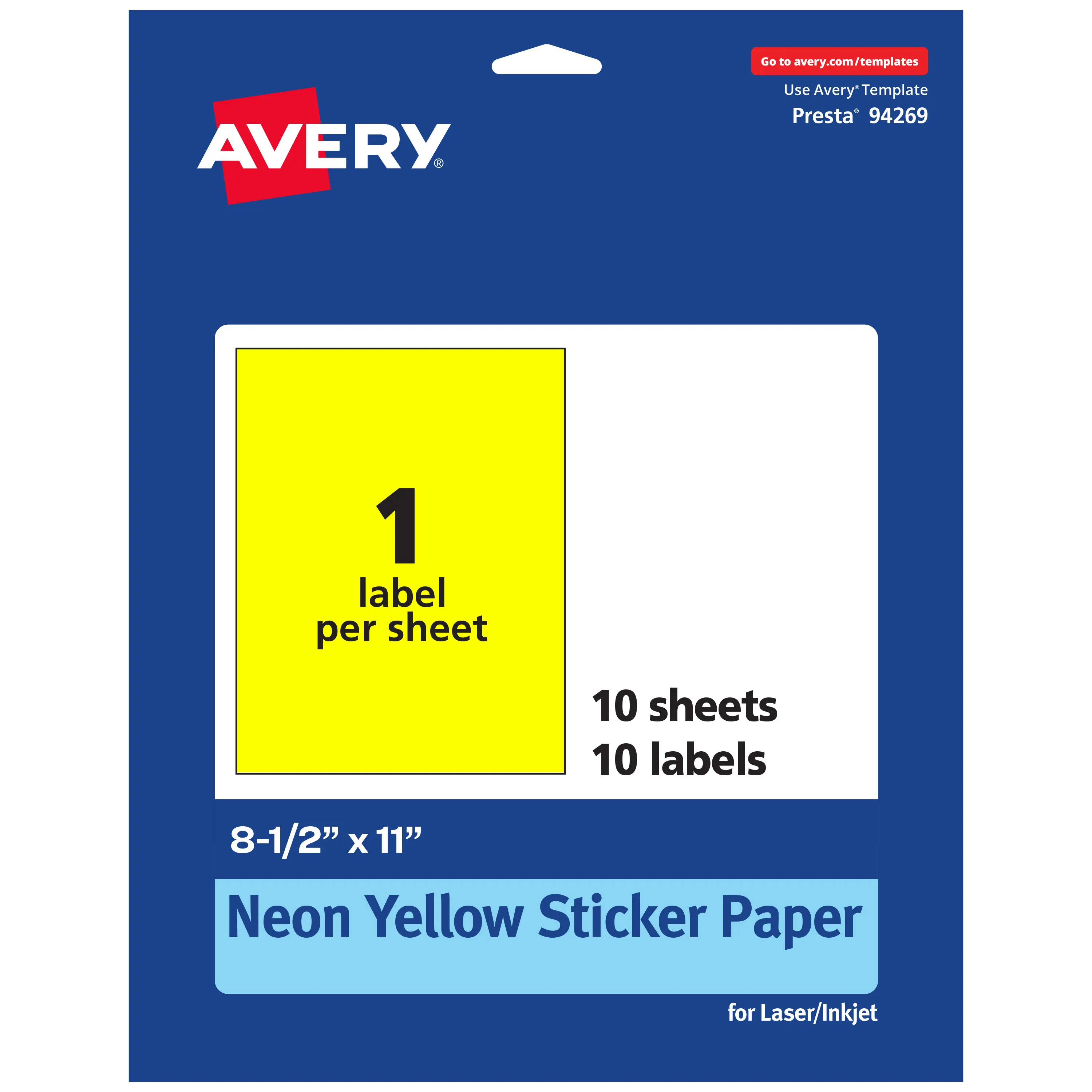 Avery Neon Yellow Auto-Adhesive Colored Stickable Sticker Paper - 8.5"x11" Rectangle Fluorescent Color Labels & Stickers for Grabbing People's Attention, Auto-Adhesive Labels & Stickers