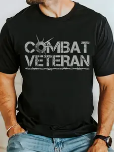 Combat Veteran" Graphic Cotton Tee for Men - Ultra-Soft, Moisture-Wicking Casual T-Shirt, Perfect for Everyday & Workout Wear