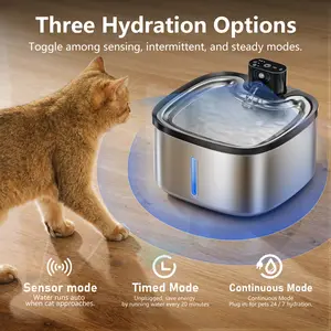 Cat Water Fountain, Stainless Steel Pet Water Fountain for Cats Inside, 3 Filters&Ultra-Quiet Pump, 3.5L/118.35oz Automatic Dog Dispenser Water Bowl, Multiple Pets Water Fountain Square