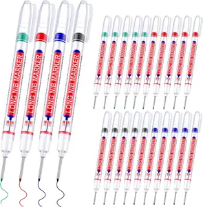 12Pieces Multi-purpose Deep Hole Marker Pens 20mm Long Head Drill Deep Nib Markers Colorful Waterproof Carpenter Pens for Construction Bathroom Woodworking