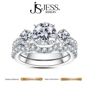 【Trinity】S925 Sterling silver 3.66CT Full Moissanite Stackable Ring D Color VVS1,Real Gold Plated,Engagement Ring Set For Women