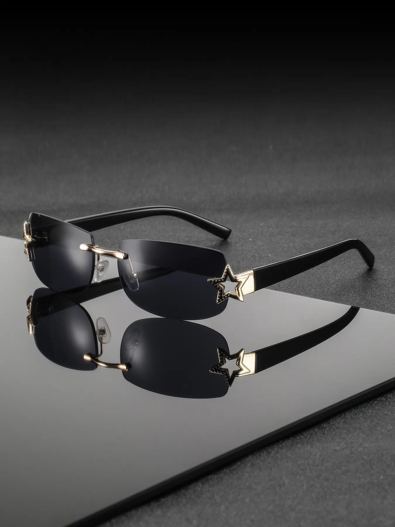 Men's New Metal Frameless Square Fashion Sunglasses, Y2K Star Design, Daily Commute & Photography, Unisex Style, Futuristic Sunglasses