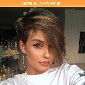 New 2025 Arrivals Elegant Pixie Cut Wig, 8 Inch Short Layered Brazilian Virgin Hair, 180% Density Straight Human Hair with Bangs, Machine Made Bob Style, Rose Net Cap for Women, 1B/30 Color, Stylish Short Haircut | Straight Hair Texture | Machine Made Wig