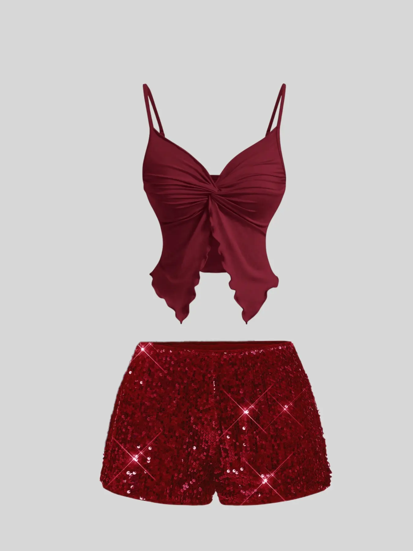Cool and refreshing women's camisole and sequined shorts set, Casual Fashion Set for spring, summer, and autumn; perfect for beach parties, daily commutes, and various summer activities.