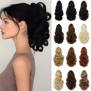 Dulchany Drawstring Ponytail Extension 15 Inch Wave Curly Ponytail Extension Clip in Long Pony Tails Hair Cute Synthetic Piece  for Women Wavy Hairpieces