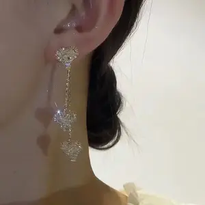 Zircon Heart Tassel Earrings for Women Trend Jewelry, Two-Way Wear Luxury ChicSparkling Statement Dangles