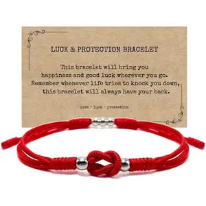 Handmade Braided Red String Friendship Bracelet with Infinity Symbol Centerpiece, Adjustable 7.5in - 11in Tibetan Knot, Gift-Ready in Craft Box