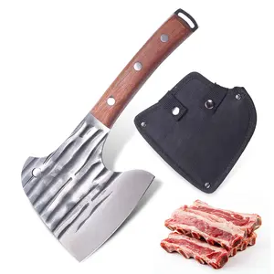 Meat Bone Cleaver Knife for Meat Cutting Handmade Forged, Heavy Duty Butcher Axes, Hand Forged Bone Chopper, Full Tang Chopping Knife for Kitchen Outdoor BBQ